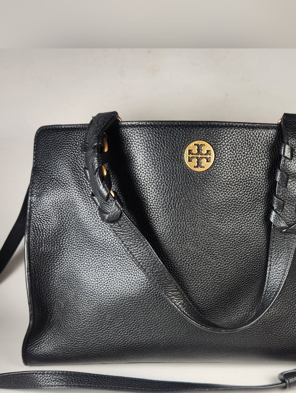 TORY BURCH Everly Handbag Black Leather Tote Multi Pocket Purse - Picture 2 of 11